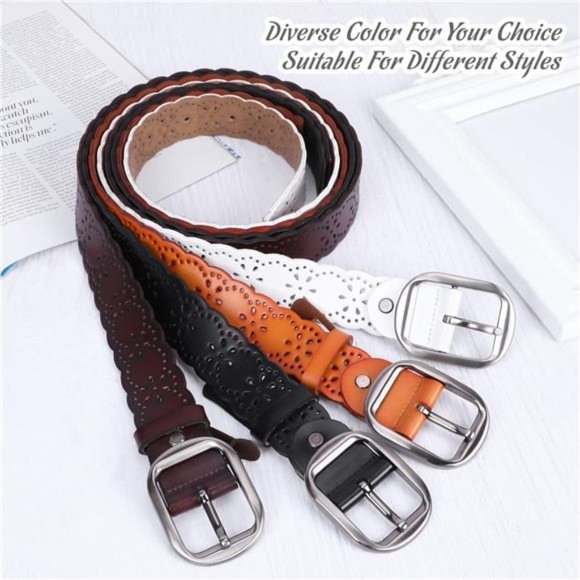JASGOOD Women’s Hollow Flower Leather Belt for Jeans Pants Wide Belt for Ladies main image 4